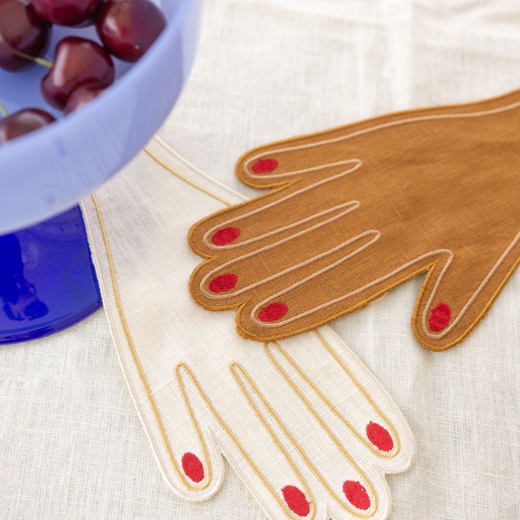Hand Cocktail Napkins | Ivory & Red