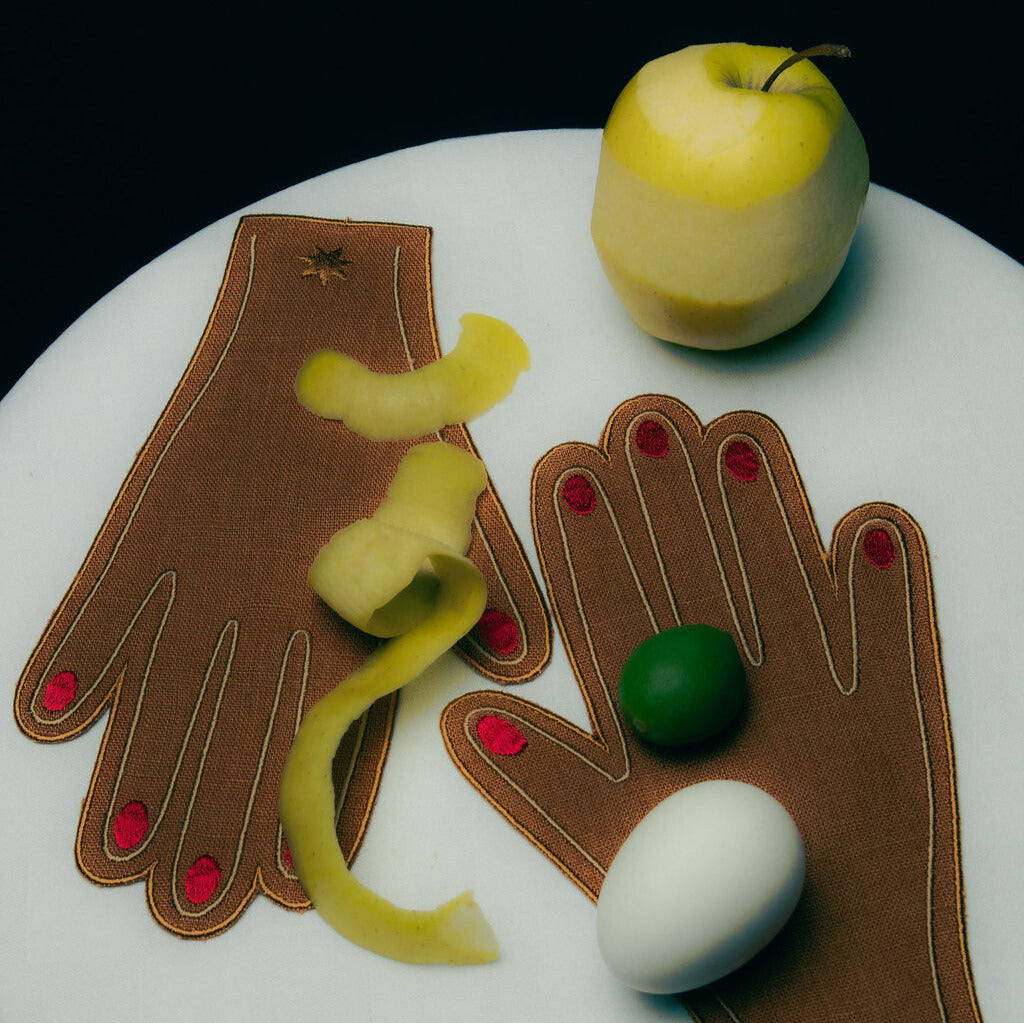 4 Hand Cocktail Napkins | Caramel & Red