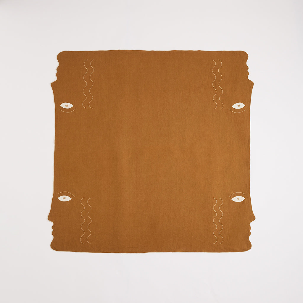 Tête à Tête Square Tablecloth | Caramel &amp; Ivory
