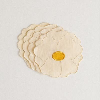 4 Wild Rose Napkins | Ivory & Yellow