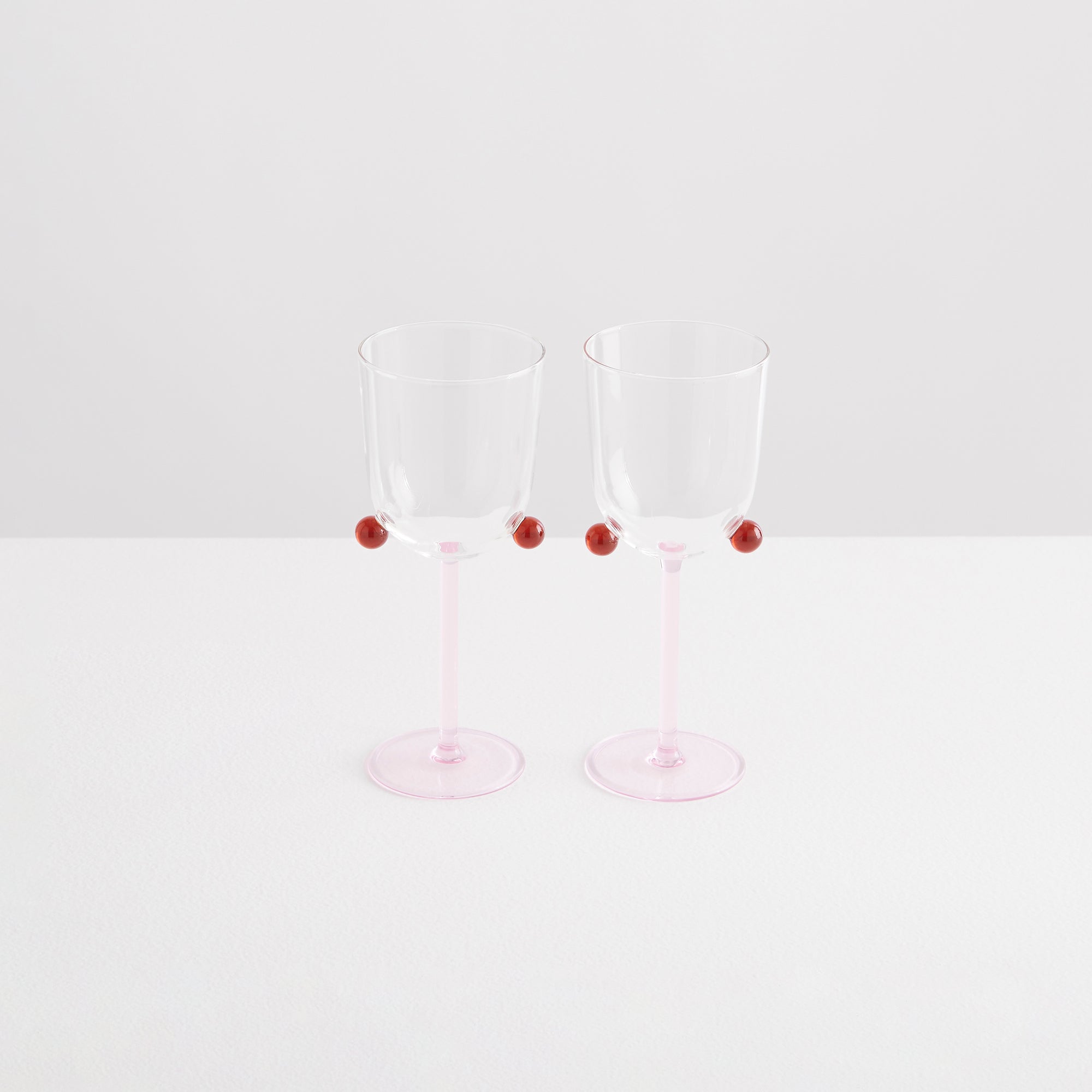 2 Pompom Wine Glasses | Pink & Amber